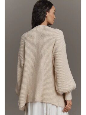 Flat White Cozy Crew-Neck Cardigan Sweater Light Beige OS